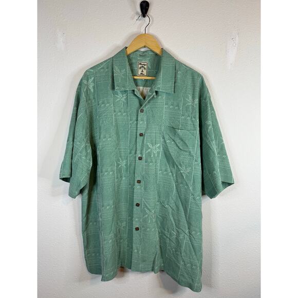 Montego Men’s XL 100% Silk Hawaiian Camp Shirt Surf Tropical Floral Blue Green - Picture 1 of 10